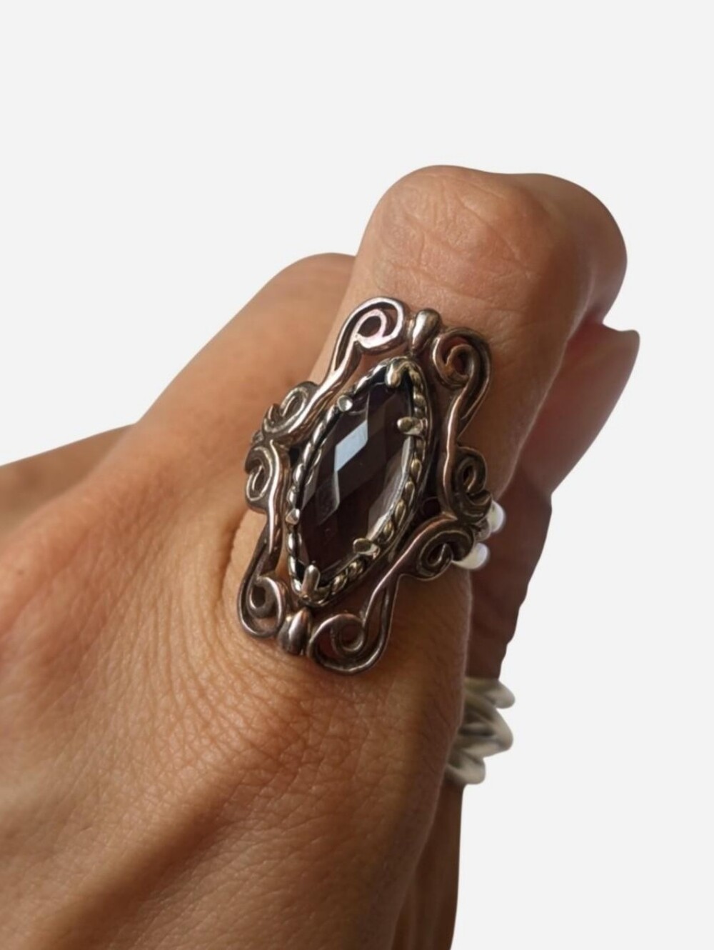 Carolyn Pollack Relios Sterling Silver Copper Faceted Smoky Quartz Ring 925